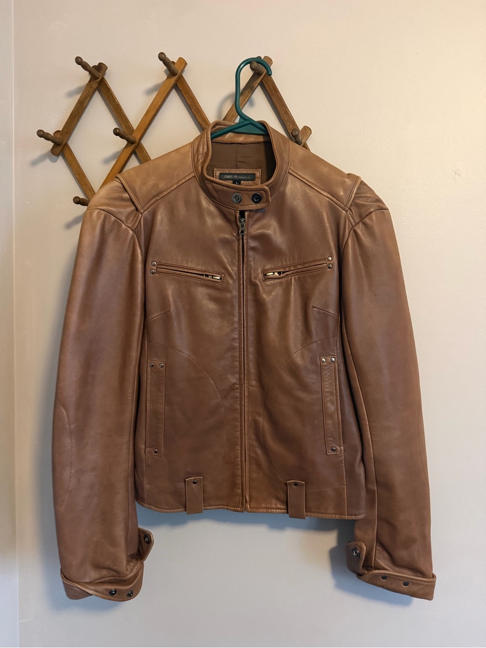 RUDSAK Collection Tan Leather Cafe Racer Moto Jacket L